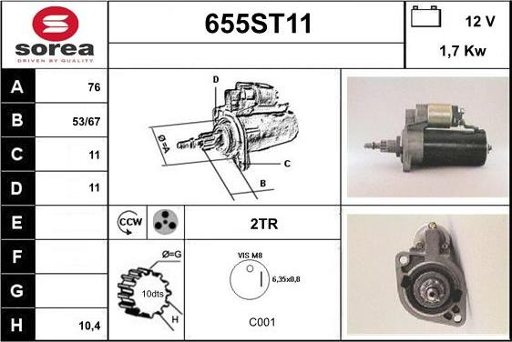 STARTCAR 655ST11 - Стартер vvparts.bg