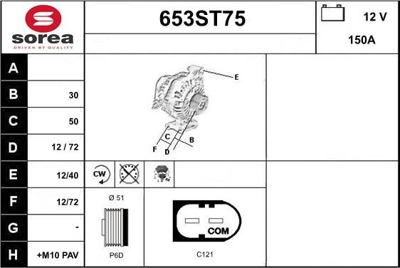 STARTCAR 653ST75 - Генератор vvparts.bg