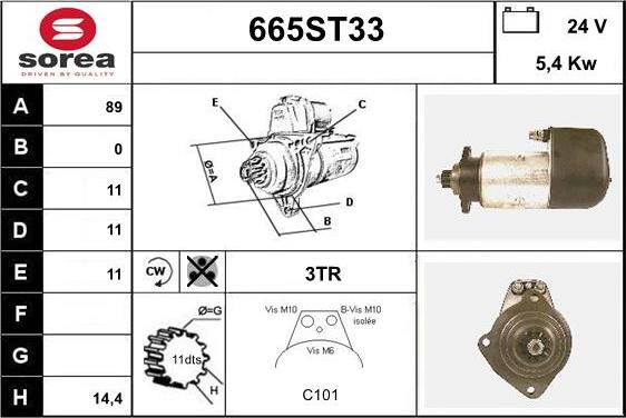 STARTCAR 665ST33 - Стартер vvparts.bg