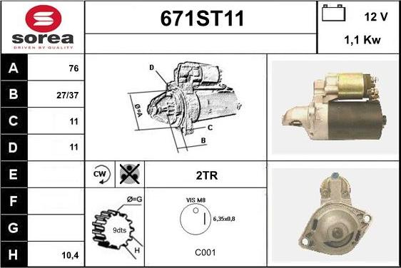 STARTCAR 671ST11 - Стартер vvparts.bg