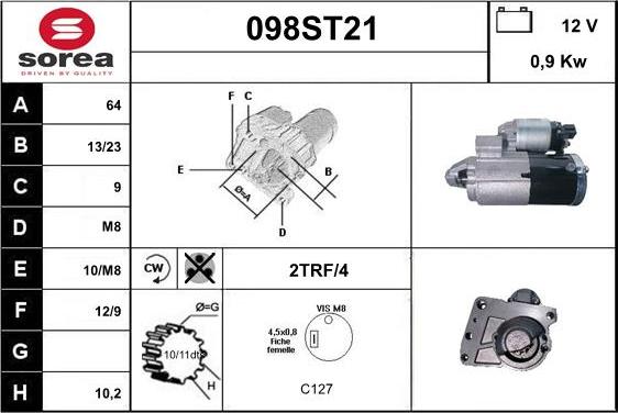 STARTCAR 098ST21 - Стартер vvparts.bg