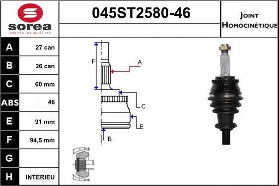 STARTCAR 045ST2580-46 - Каре комплект, полуоска vvparts.bg