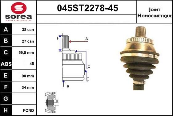 STARTCAR 045ST2278-45 - Каре комплект, полуоска vvparts.bg