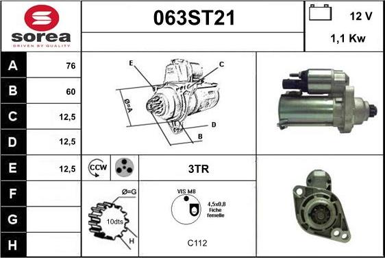 STARTCAR 063ST21 - Стартер vvparts.bg