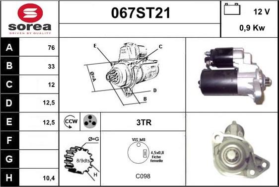 STARTCAR 067ST21 - Стартер vvparts.bg