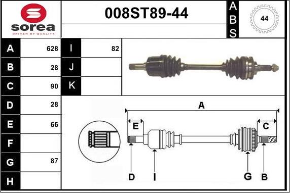 STARTCAR 008ST89-44 - Полуоска vvparts.bg