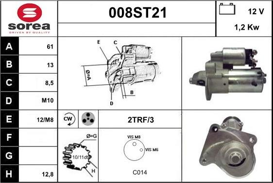 STARTCAR 008ST21 - Стартер vvparts.bg