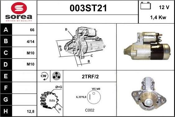 STARTCAR 003ST21 - Стартер vvparts.bg