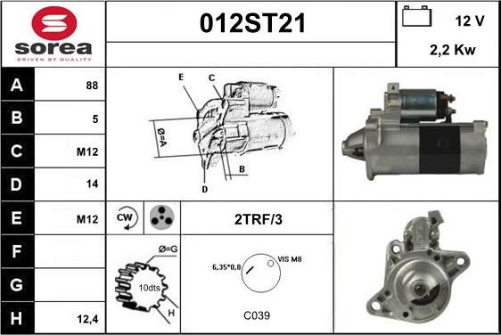 STARTCAR 012ST21 - Стартер vvparts.bg