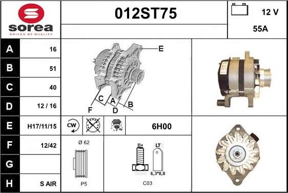 STARTCAR 012ST75 - Генератор vvparts.bg