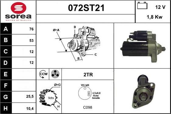 STARTCAR 072ST21 - Стартер vvparts.bg