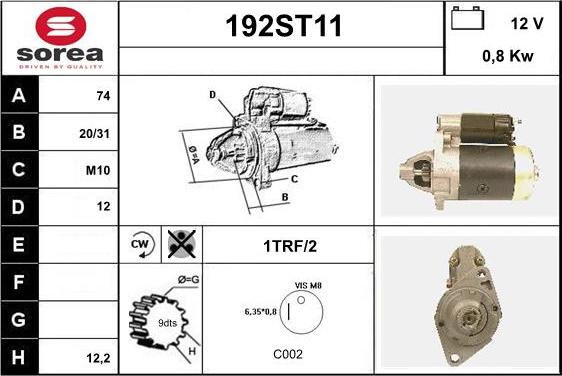 STARTCAR 192ST11 - Стартер vvparts.bg