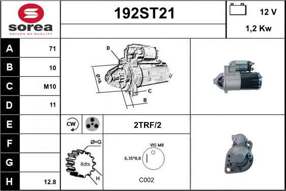 STARTCAR 192ST21 - Стартер vvparts.bg