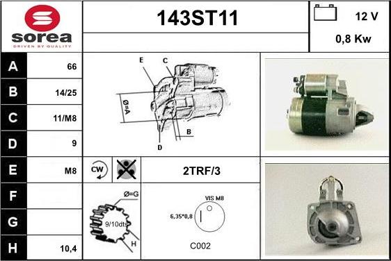 STARTCAR 143ST11 - Стартер vvparts.bg