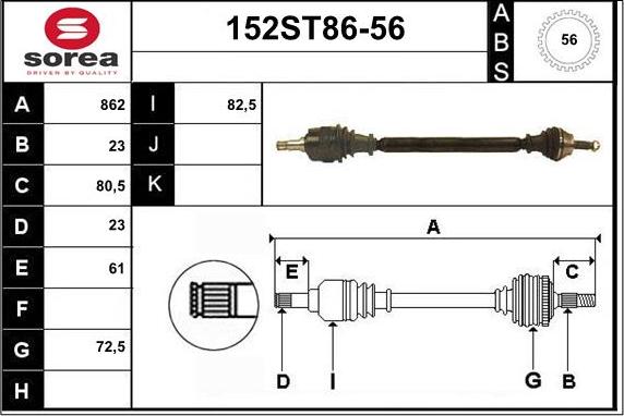 STARTCAR 152ST86-56 - Полуоска vvparts.bg