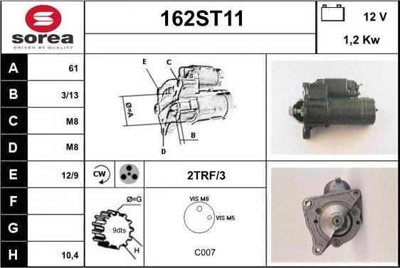 STARTCAR 162ST11 - Стартер vvparts.bg