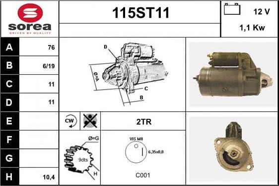 STARTCAR 115ST11 - Стартер vvparts.bg