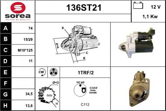 STARTCAR 136ST21 - Стартер vvparts.bg