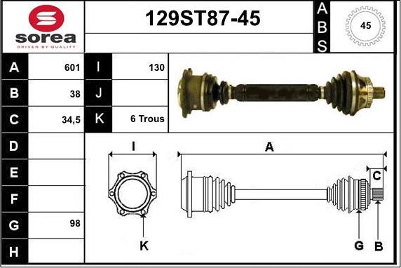 STARTCAR 129ST87-45 - Полуоска vvparts.bg