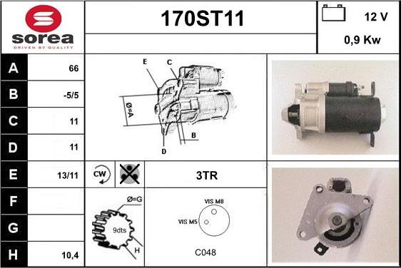 STARTCAR 170ST11 - Стартер vvparts.bg