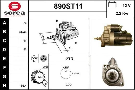 STARTCAR 890ST11 - Стартер vvparts.bg