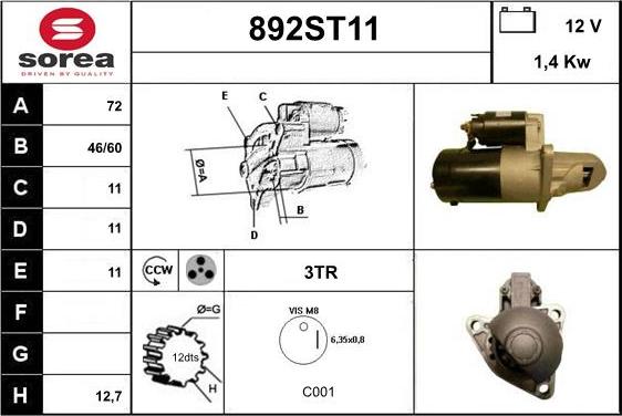 STARTCAR 892ST11 - Стартер vvparts.bg