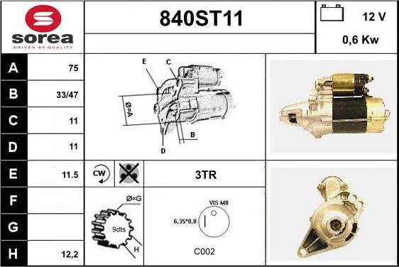 STARTCAR 840ST11 - Стартер vvparts.bg