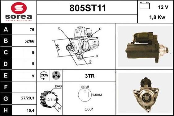 STARTCAR 805ST11 - Стартер vvparts.bg