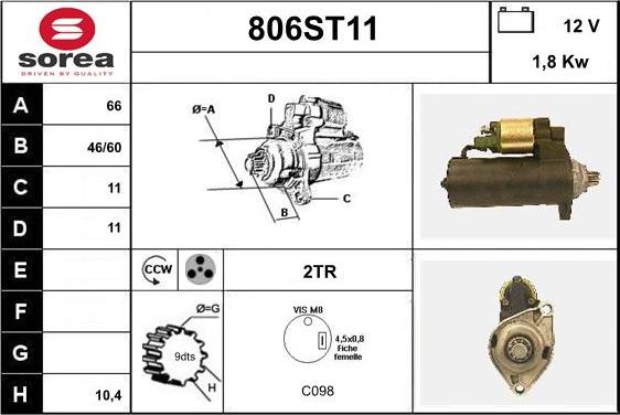 STARTCAR 806ST11 - Стартер vvparts.bg