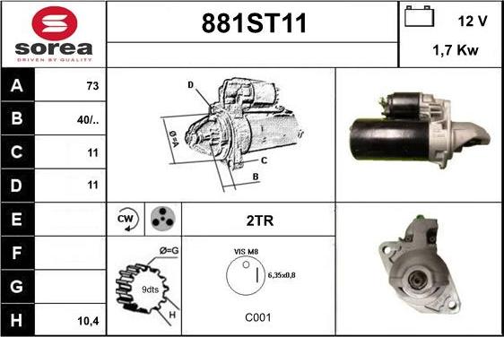 STARTCAR 881ST11 - Стартер vvparts.bg