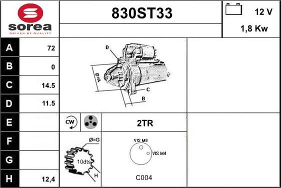 STARTCAR 830ST33 - Стартер vvparts.bg