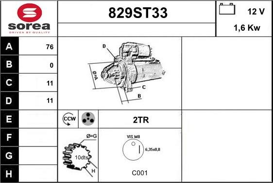 STARTCAR 829ST33 - Стартер vvparts.bg