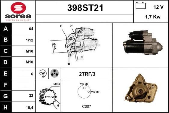 STARTCAR 398ST21 - Стартер vvparts.bg