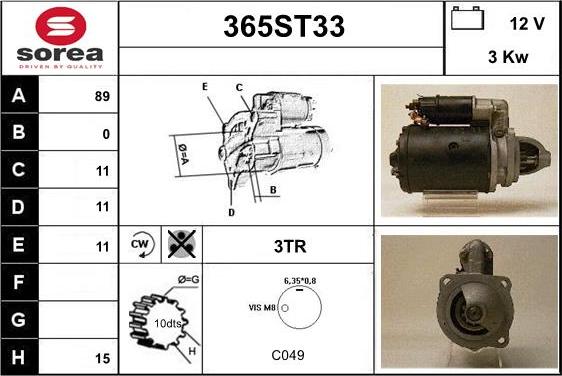 STARTCAR 365ST33 - Стартер vvparts.bg