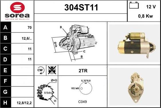 STARTCAR 304ST11 - Стартер vvparts.bg