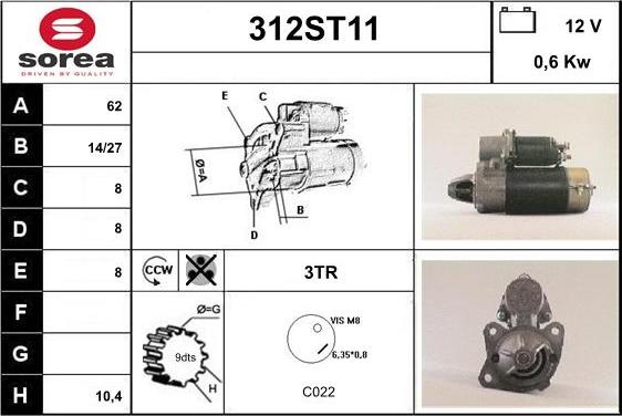 STARTCAR 312ST11 - Стартер vvparts.bg