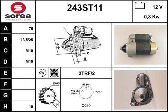 STARTCAR 243ST11 - Стартер vvparts.bg