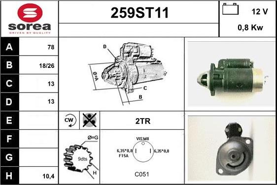 STARTCAR 259ST11 - Стартер vvparts.bg