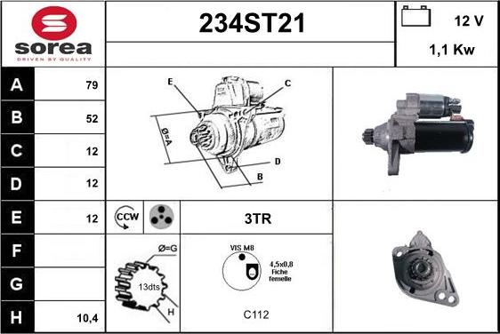 STARTCAR 234ST21 - Стартер vvparts.bg