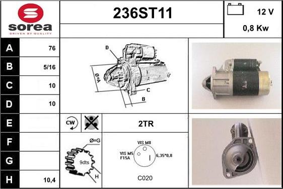 STARTCAR 236ST11 - Стартер vvparts.bg