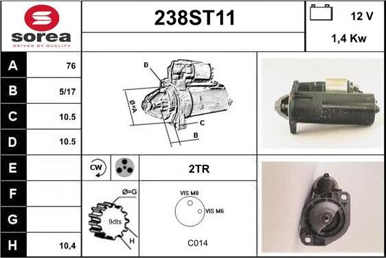 STARTCAR 238ST11 - Стартер vvparts.bg