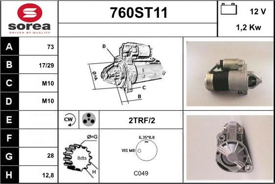 STARTCAR 760ST11 - Стартер vvparts.bg