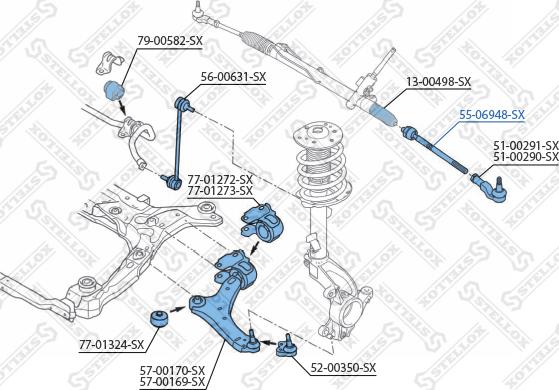 Stellox 55-06948-SX - Аксиален шарнирен накрайник, напречна кормилна щанга vvparts.bg