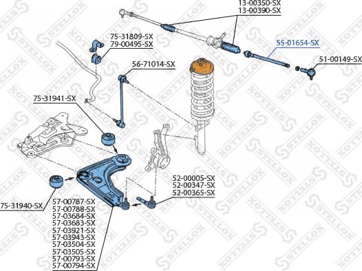 Stellox 55-01654-SX - Аксиален шарнирен накрайник, напречна кормилна щанга vvparts.bg