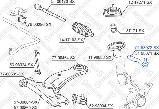 Stellox 51-98072-SX - Накрайник на напречна кормилна щанга vvparts.bg