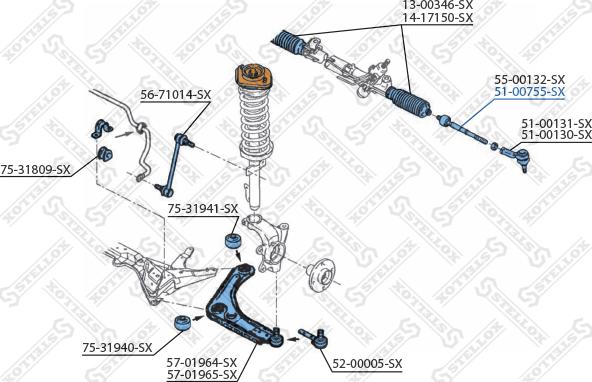 Stellox 51-00755-SX - Аксиален шарнирен накрайник, напречна кормилна щанга vvparts.bg