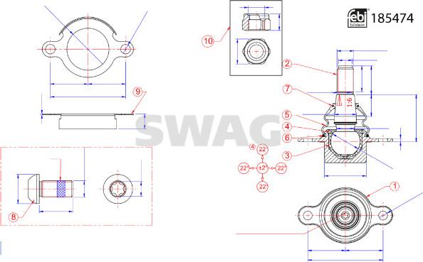 Swag 33 10 9936 - Аксиален шарнирен накрайник, напречна кормилна щанга vvparts.bg