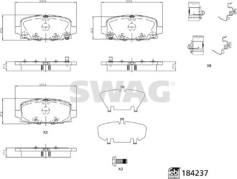 Swag 33 10 9327 - Комплект спирачно феродо, дискови спирачки vvparts.bg