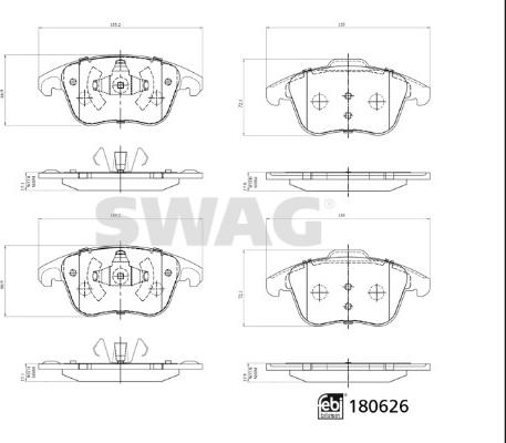 Swag 33 10 7796 - Комплект спирачно феродо, дискови спирачки vvparts.bg