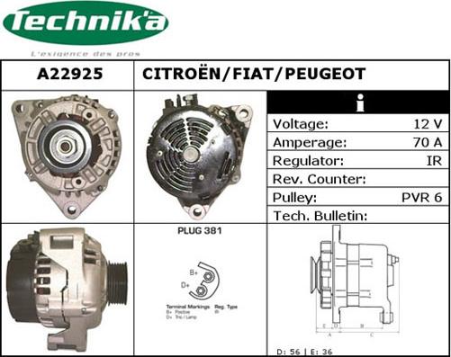 Technika A22925 - Генератор vvparts.bg